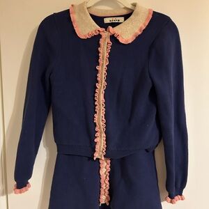 Mini Boden Navy and Pink Cardigan and skirt set
